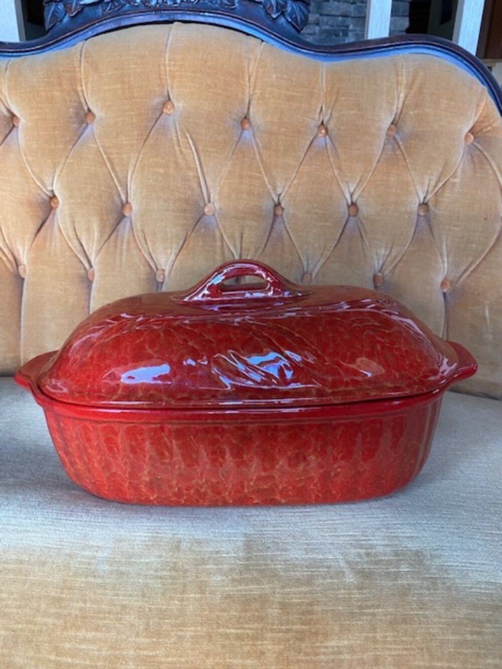 DeSilva Red Glazed Terracotta Casserole/Bread Baker with lid unused